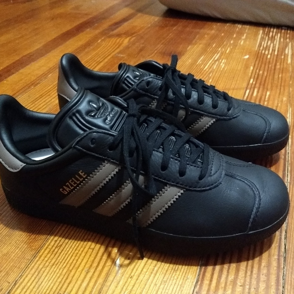 black leather gazelles womens